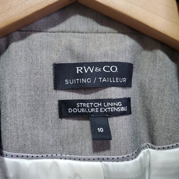 RW & CO. RW&CO. One Button Fitted Blazer Suiting Stretch Lined Tan Grey Women 10 - Picture 11 of 16